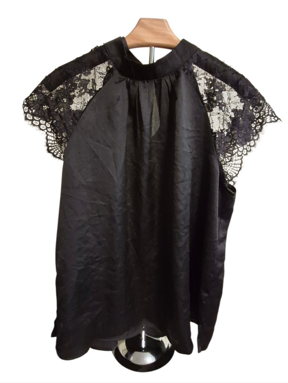 Maurices Black Satin Mock-neck Blouse - Size Large